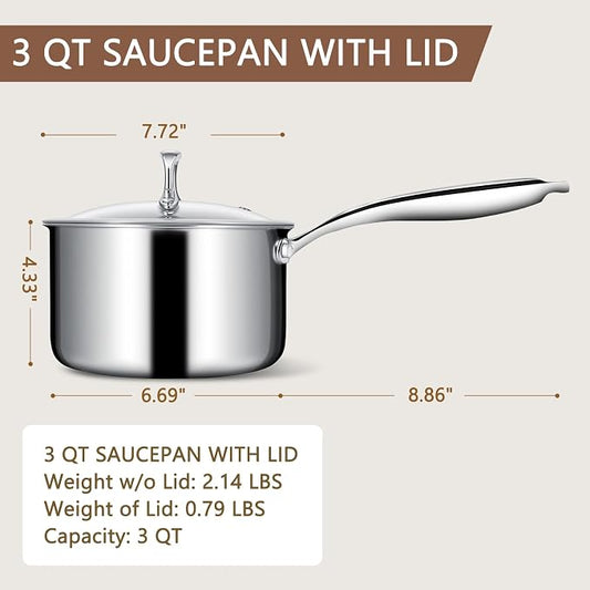 EWFEN Stainless Steel Saucepan – 3 QT with Lid