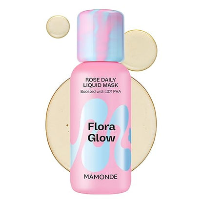 MAMONDE Flora Glow Rose Daily Liquid Face Mask | 2-in-1 Toner & Exfoliator | Korean Leave-On Mask with Hyaluronic Acid, Peptides & 10% PHA For Glass Skin | Korean Skin Care | Makeup Prep