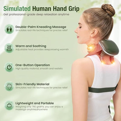 4D Wireless Deep Tissue Kneading Neck Massager with Heating Function, Shiatsu and Shoulder Massager Pillow,Back and Leg Pain Relief, Body Muscle Pain Relief, Perfect Gifts for Men Women.