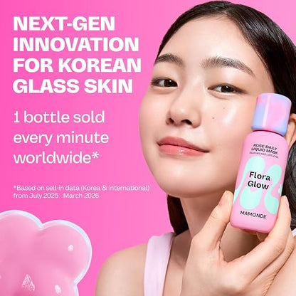 MAMONDE Flora Glow Rose Daily Liquid Face Mask | 2-in-1 Toner & Exfoliator | Korean Leave-On Mask with Hyaluronic Acid, Peptides & 10% PHA For Glass Skin | Korean Skin Care | Makeup Prep
