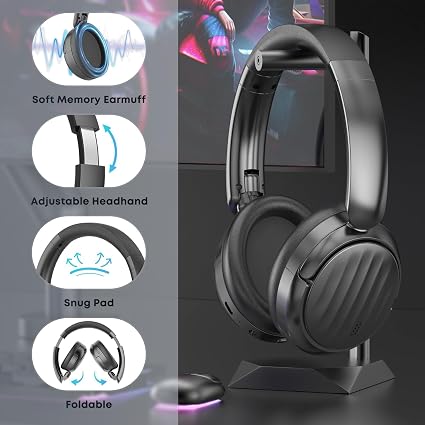 Bluetooth Headphones, Hybrid Active Noise Cancelling Over Ear Headphones 35H Playtime, HiFi Stereo Foldable wireless Headphones with Foam Ear Cups for Sports, Office, Travel