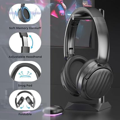Bluetooth Headphones, Hybrid Active Noise Cancelling Over Ear Headphones 35H Playtime, HiFi Stereo Foldable wireless Headphones with Foam Ear Cups for Sports, Office, Travel
