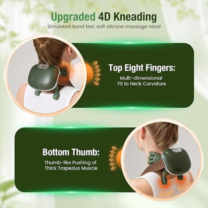 4D Wireless Deep Tissue Kneading Neck Massager with Heating Function, Shiatsu and Shoulder Massager Pillow,Back and Leg Pain Relief, Body Muscle Pain Relief, Perfect Gifts for Men Women.