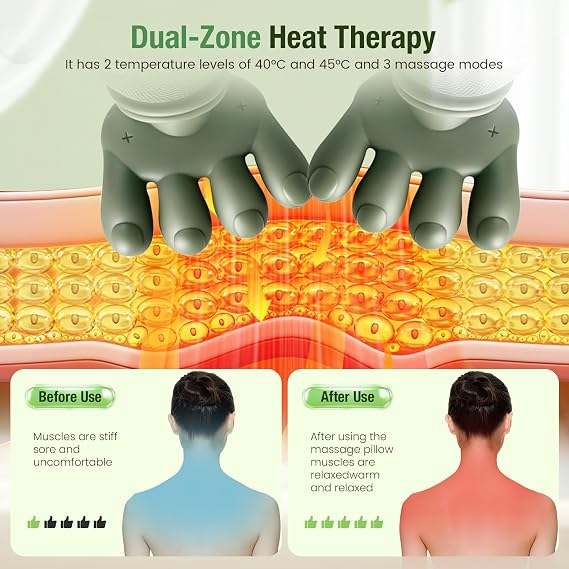 4D Wireless Deep Tissue Kneading Neck Massager with Heating Function, Shiatsu and Shoulder Massager Pillow,Back and Leg Pain Relief, Body Muscle Pain Relief, Perfect Gifts for Men Women.