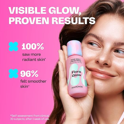 MAMONDE Flora Glow Rose Daily Liquid Face Mask | 2-in-1 Toner & Exfoliator | Korean Leave-On Mask with Hyaluronic Acid, Peptides & 10% PHA For Glass Skin | Korean Skin Care | Makeup Prep