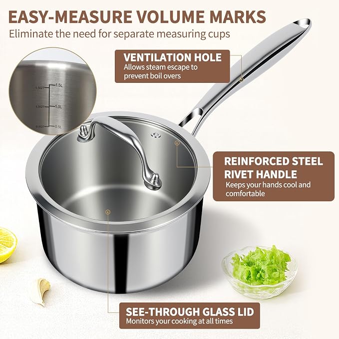EWFEN Stainless Steel Saucepan – 3 QT with Lid