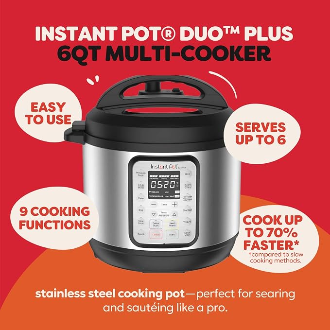 Instant Pot Duo Plus 6-Qt 9-in-1 Electric Pressure Cooker, Stainless Steel