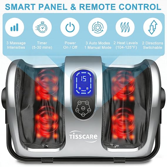 TISSCARE Shiatsu Foot Massager with Heat: FSA Eligible HSA Foot Massager for Neuropathy, Plantar Fasciitis and Pain Relief-Massage Feet/Leg/Calf/Ankle at Home/Office, Gifts for Women and Men